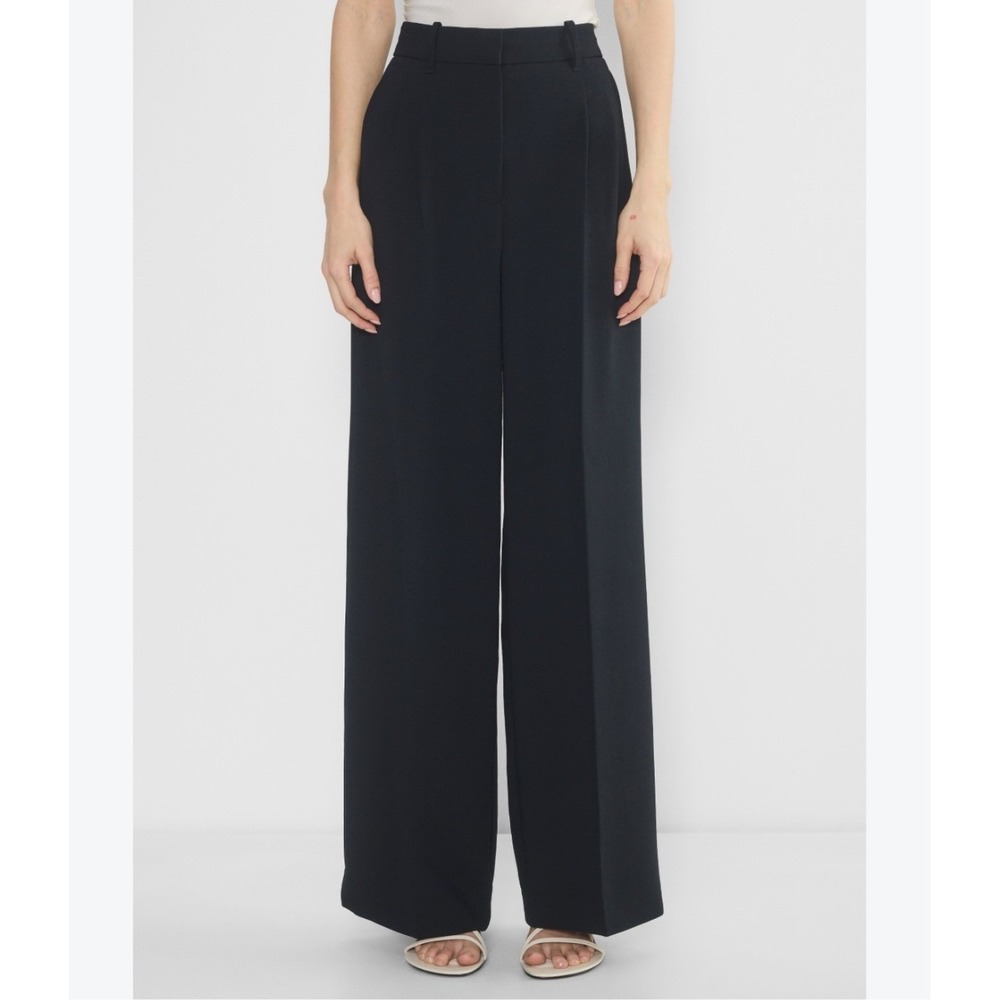 Aritzia Wilfred The Effortless Pant Wider Black Crepette Wide Leg Trousers Sz 0